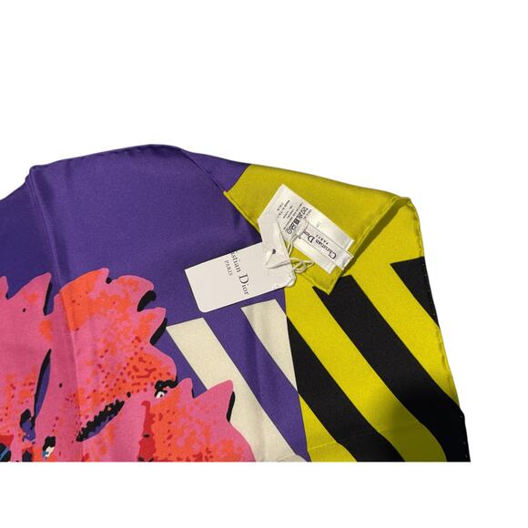 Authentic Dior D-Flower Pop Art Silk Scarf Square Floral Print - Picture 2 of 3